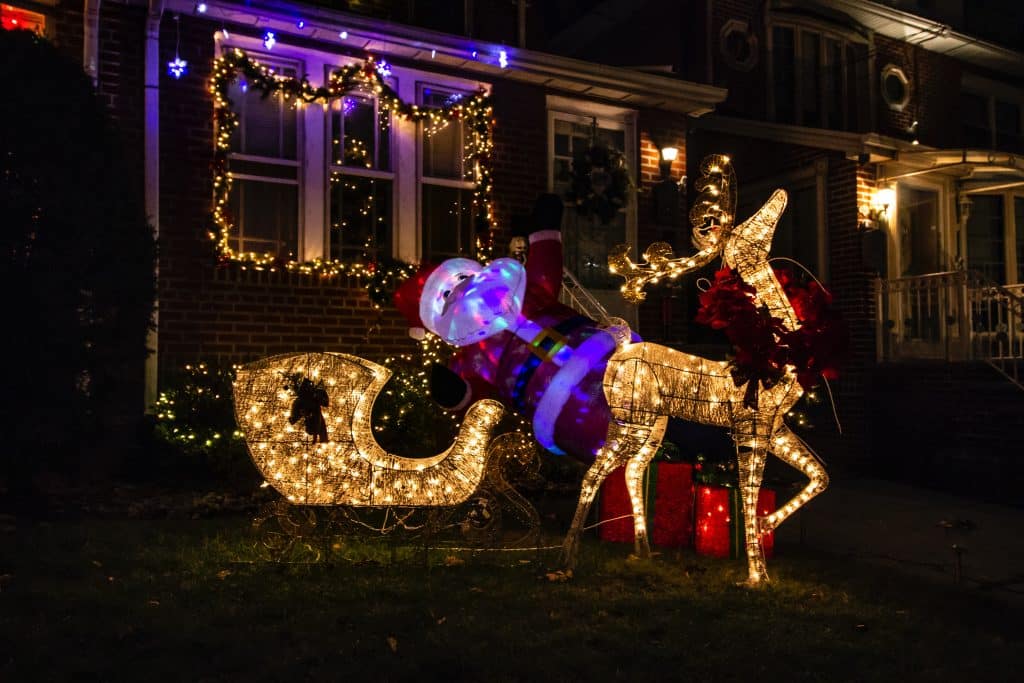 Santa Claus's sleigh at the Dyker Heights Lights Tour in New York