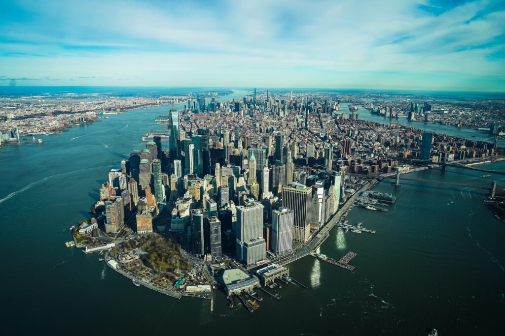 Manhattan di giorno, vista aerea