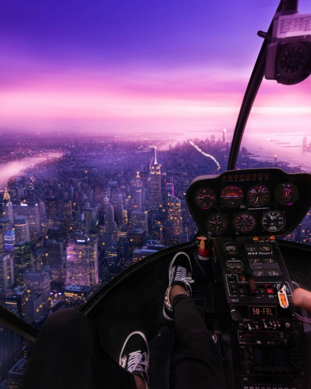 Manhattan al tramonto, vista aerea