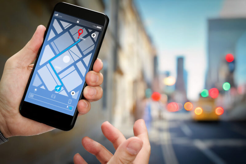 Map GPS smartphone, Manhattan, New York